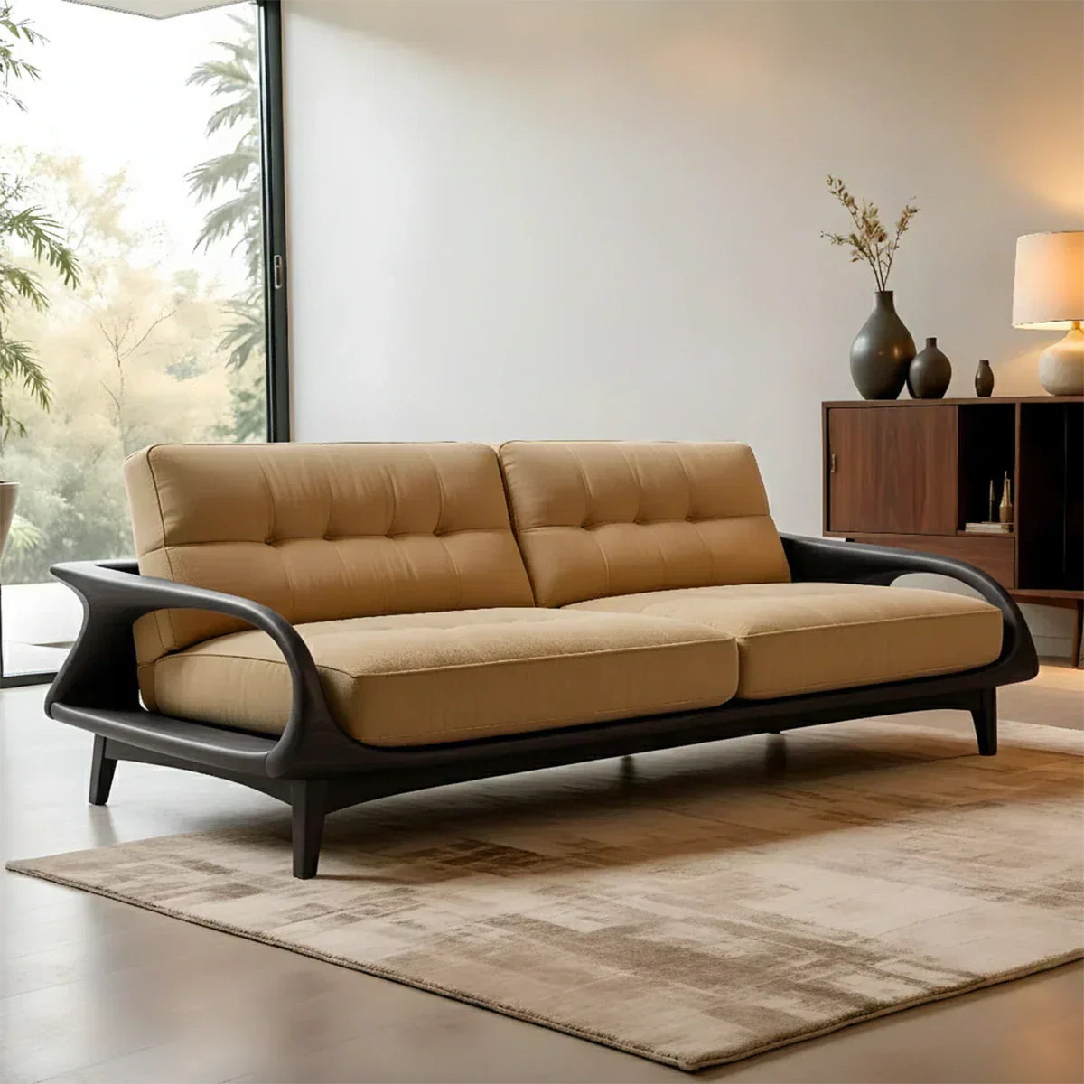 Handcrafted Solid Wood Cotton Sofa – Rustic Modern Lounge Design - Rustiracraft