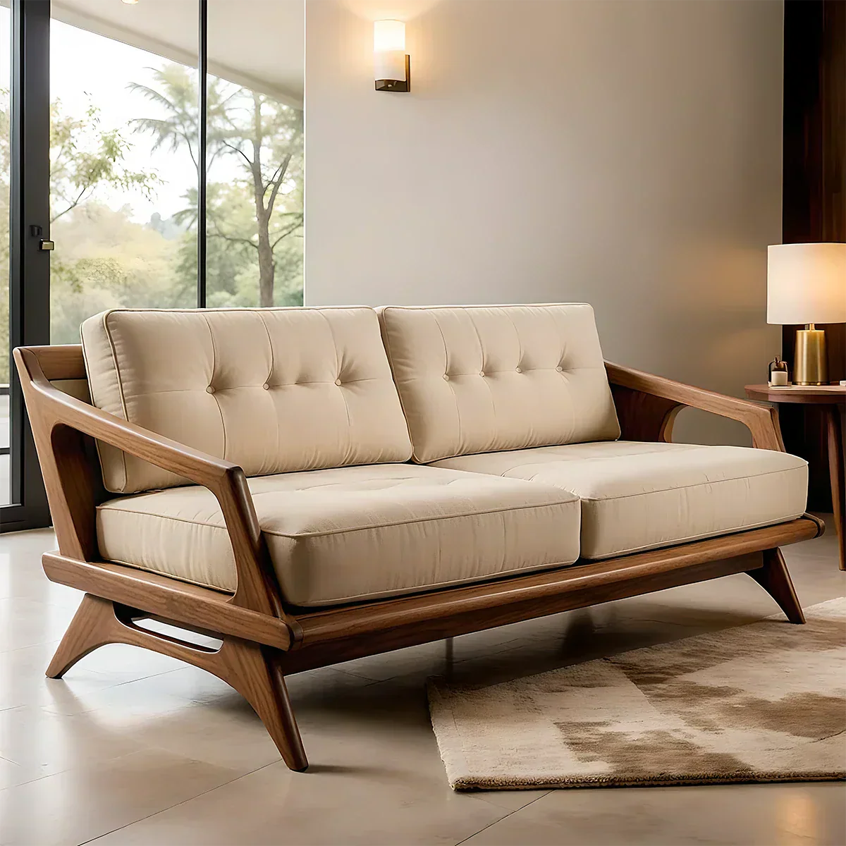 Handcrafted Solid Wood Cotton Sofa – Rustic Modern Minimalist Design - Rustiracraft
