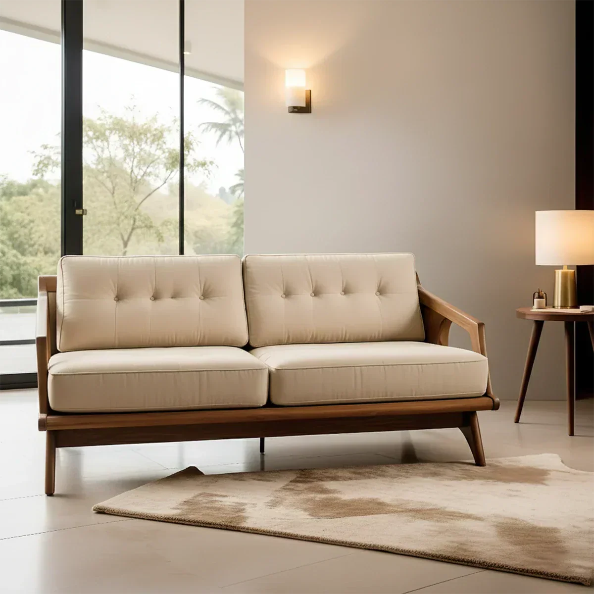 Handcrafted Solid Wood Cotton Sofa – Rustic Modern Minimalist Design - Rustiracraft