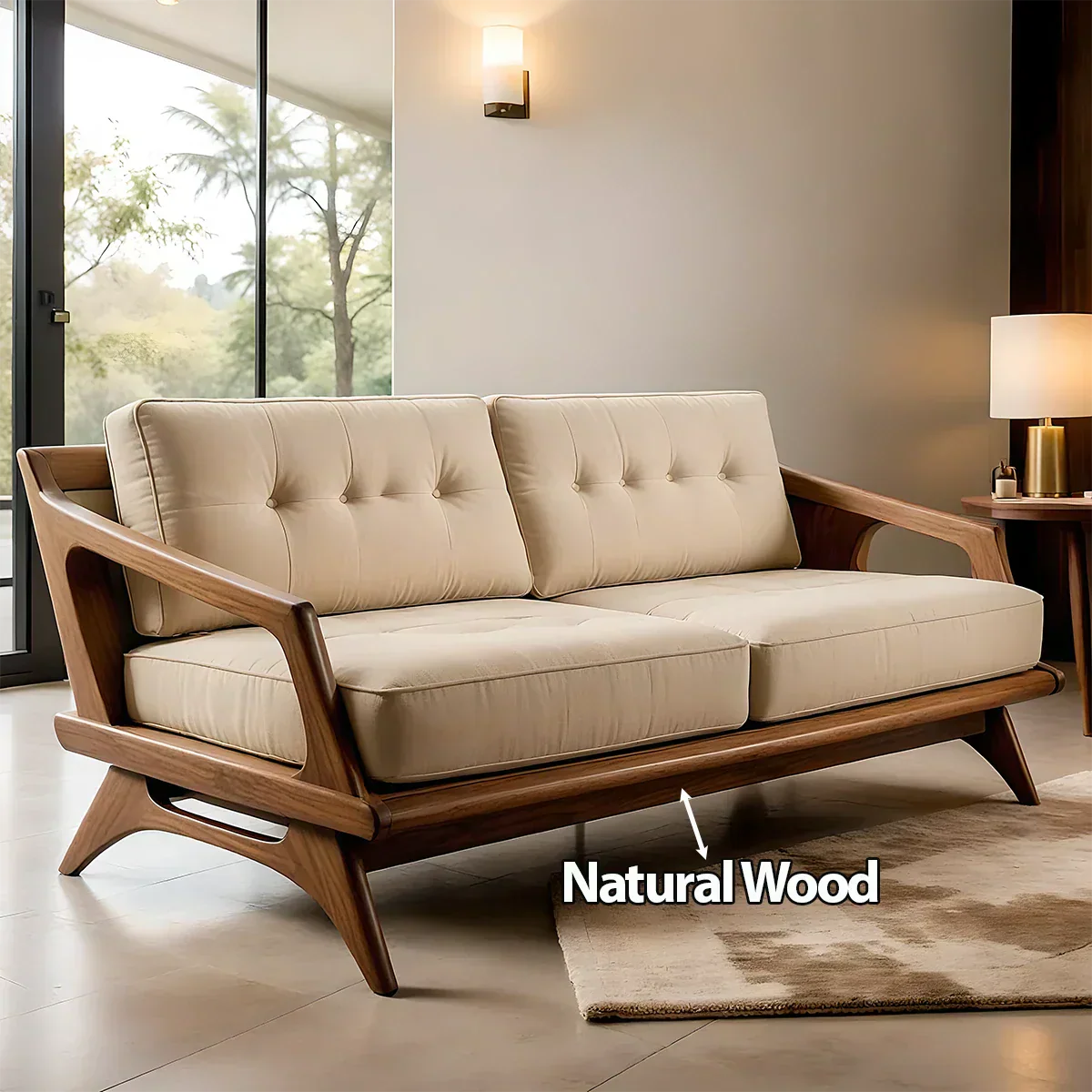 Handcrafted Solid Wood Cotton Sofa – Rustic Modern Minimalist Design - Rustiracraft