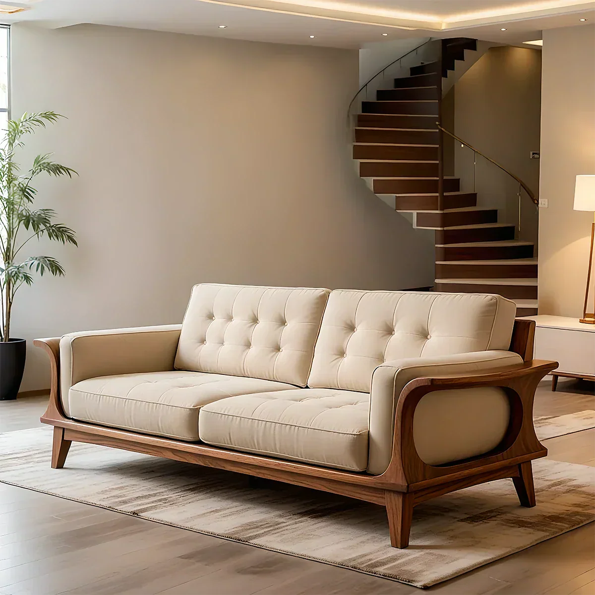 Handcrafted Solid Wood Cotton Sofa – Rustic Modern Minimalist Design - Rustiracraft