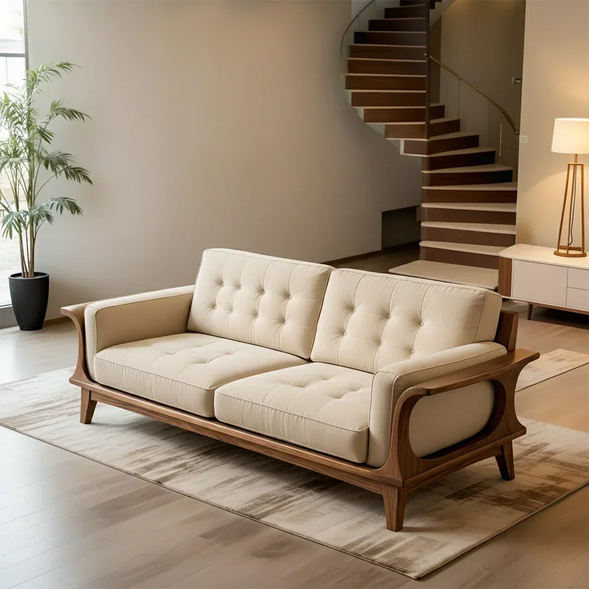 Handcrafted Solid Wood Cotton Sofa – Rustic Modern Minimalist Design - Rustiracraft