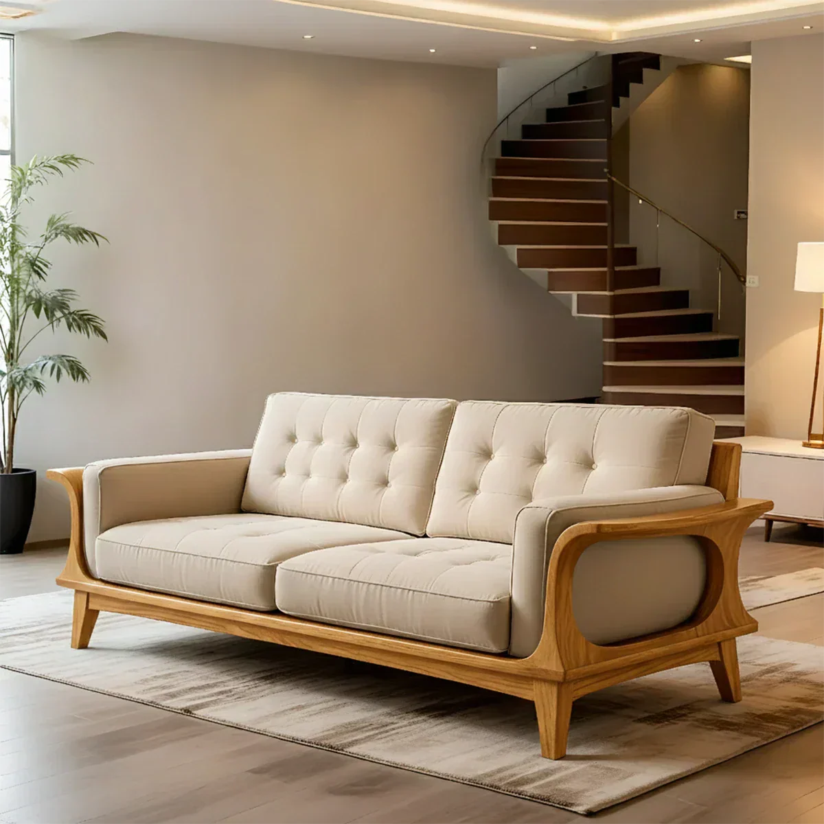 Handcrafted Solid Wood Cotton Sofa – Rustic Modern Minimalist Design - Rustiracraft