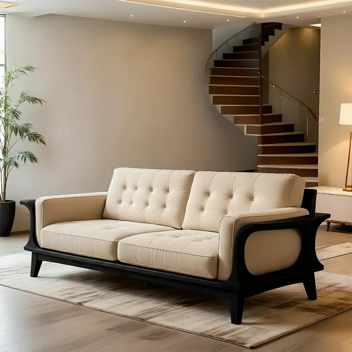 Handcrafted Solid Wood Cotton Sofa – Rustic Modern Minimalist Design - Rustiracraft