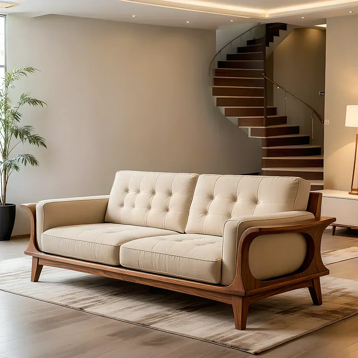 Handcrafted Solid Wood Cotton Sofa – Rustic Modern Minimalist Design - Rustiracraft