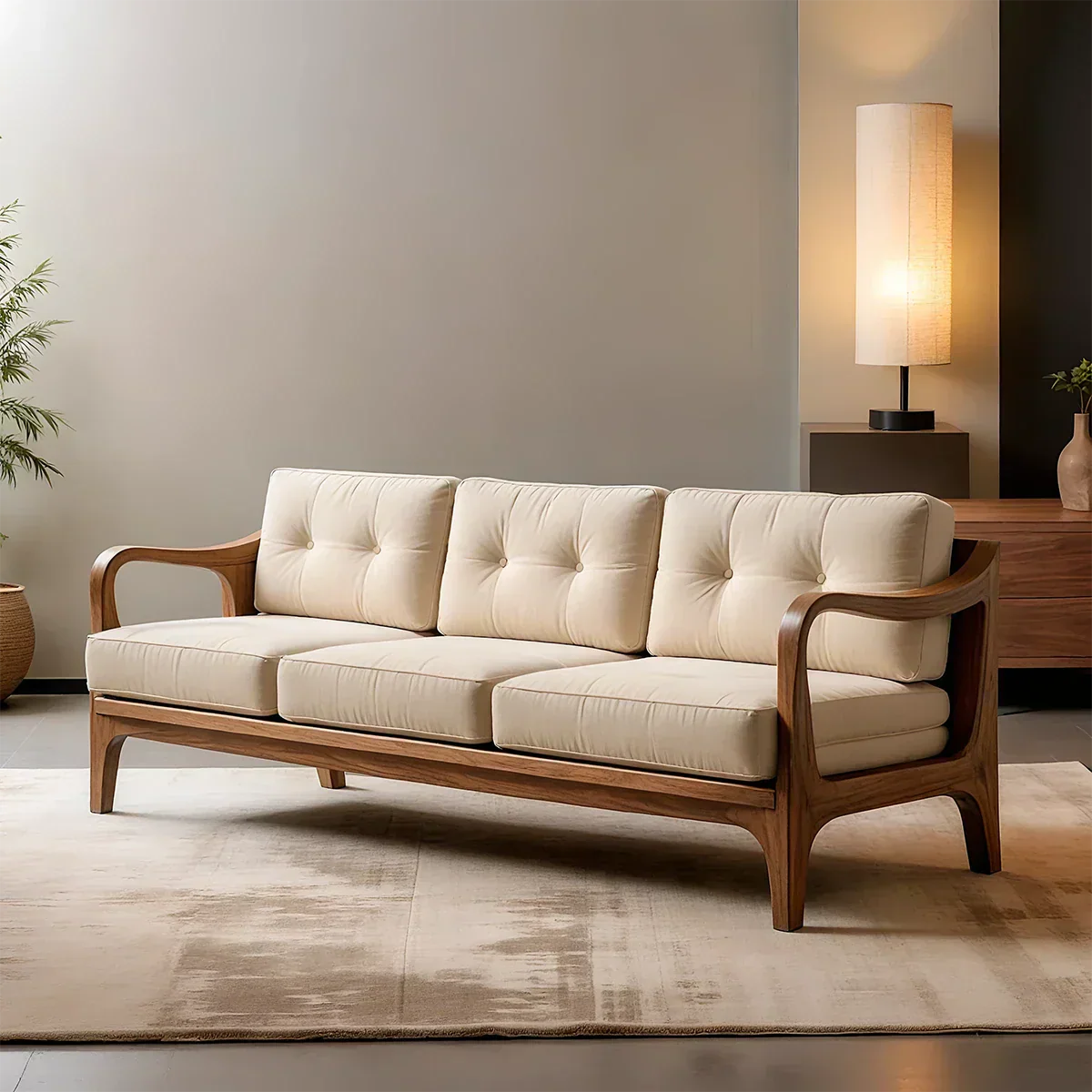 Handcrafted Solid Wood Cotton Sofa – Rustic Modern Minimalist - Rustiracraft