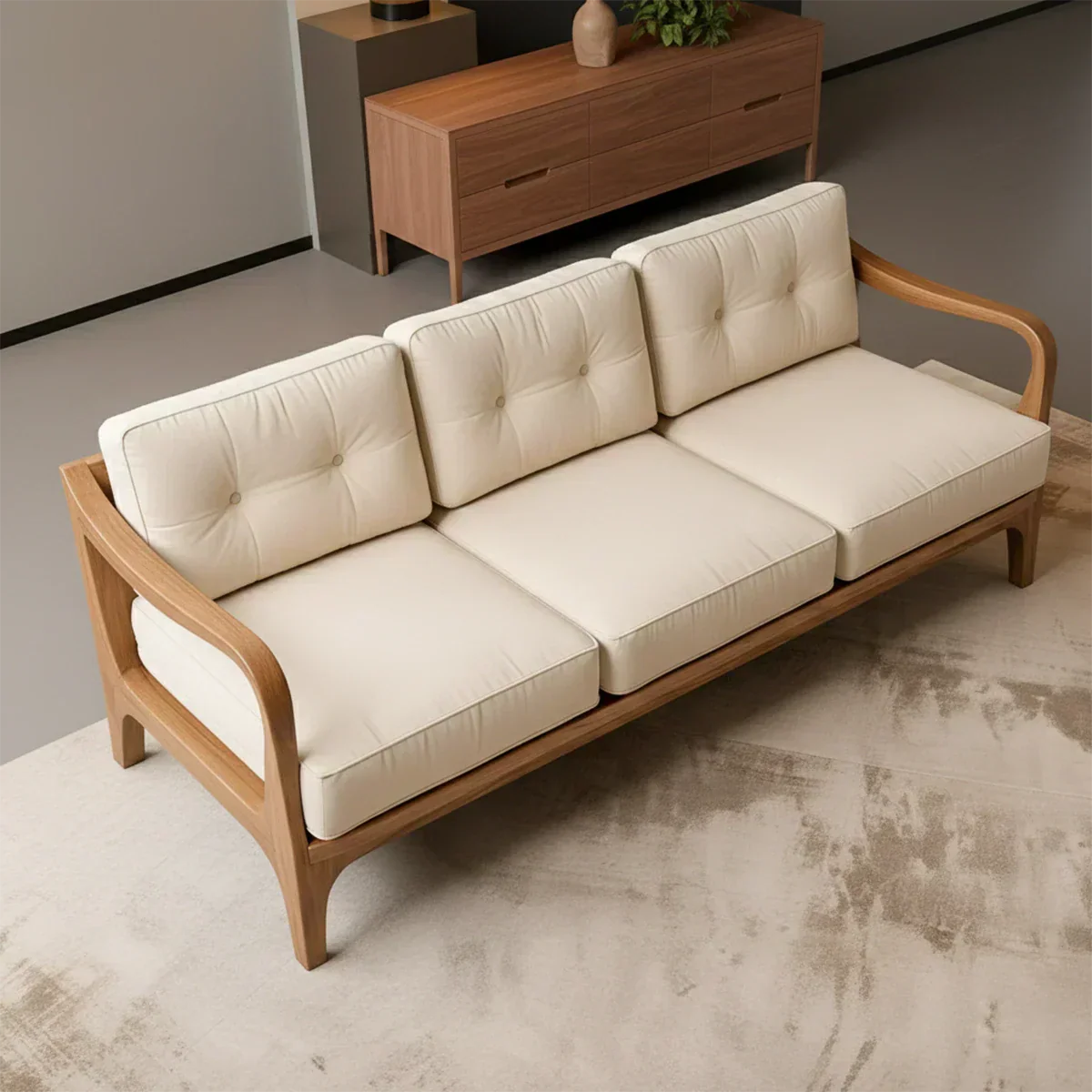 Handcrafted Solid Wood Cotton Sofa – Rustic Modern Minimalist - Rustiracraft