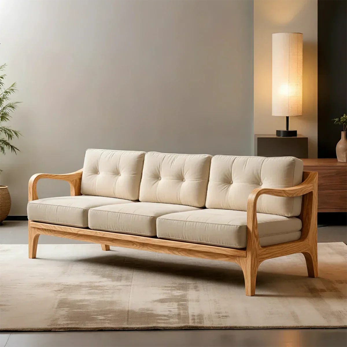 Handcrafted Solid Wood Cotton Sofa – Rustic Modern Minimalist - Rustiracraft