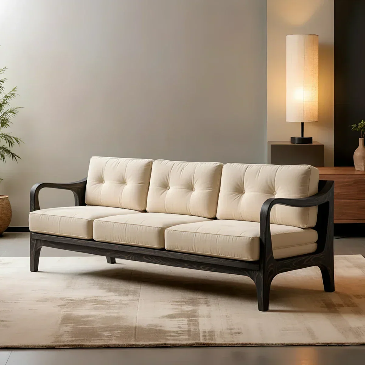 Handcrafted Solid Wood Cotton Sofa – Rustic Modern Minimalist - Rustiracraft