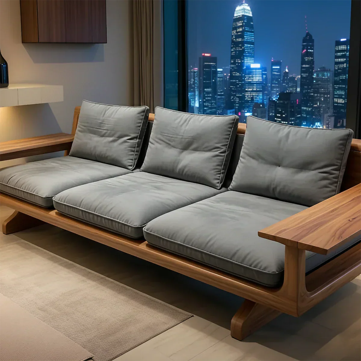 Handcrafted Solid Wood Cotton Sofa – Rustic Modern Minimalist - Rustiracraft