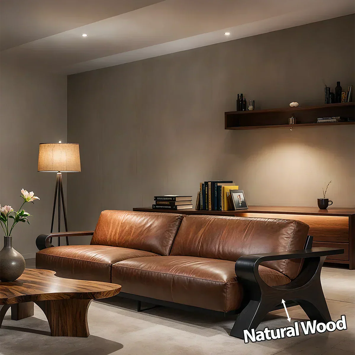 Handcrafted Solid Wood Leather Sofa – Modern Rustic Elegance - Rustiracraft