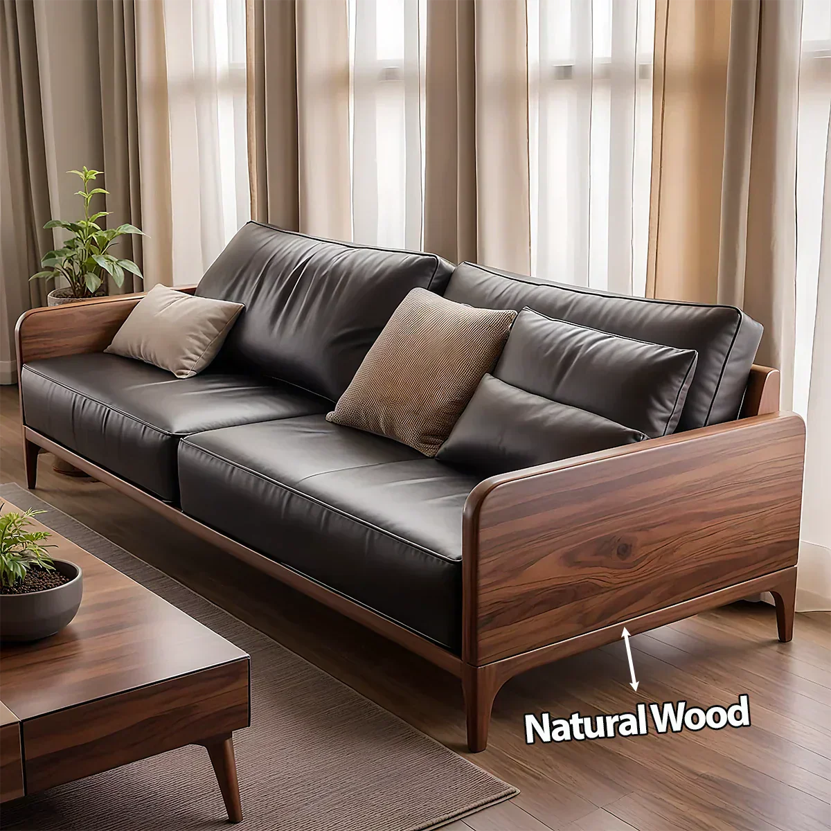 Handcrafted Solid Wood Leather Sofa – Premium Modern Design - Rustiracraft