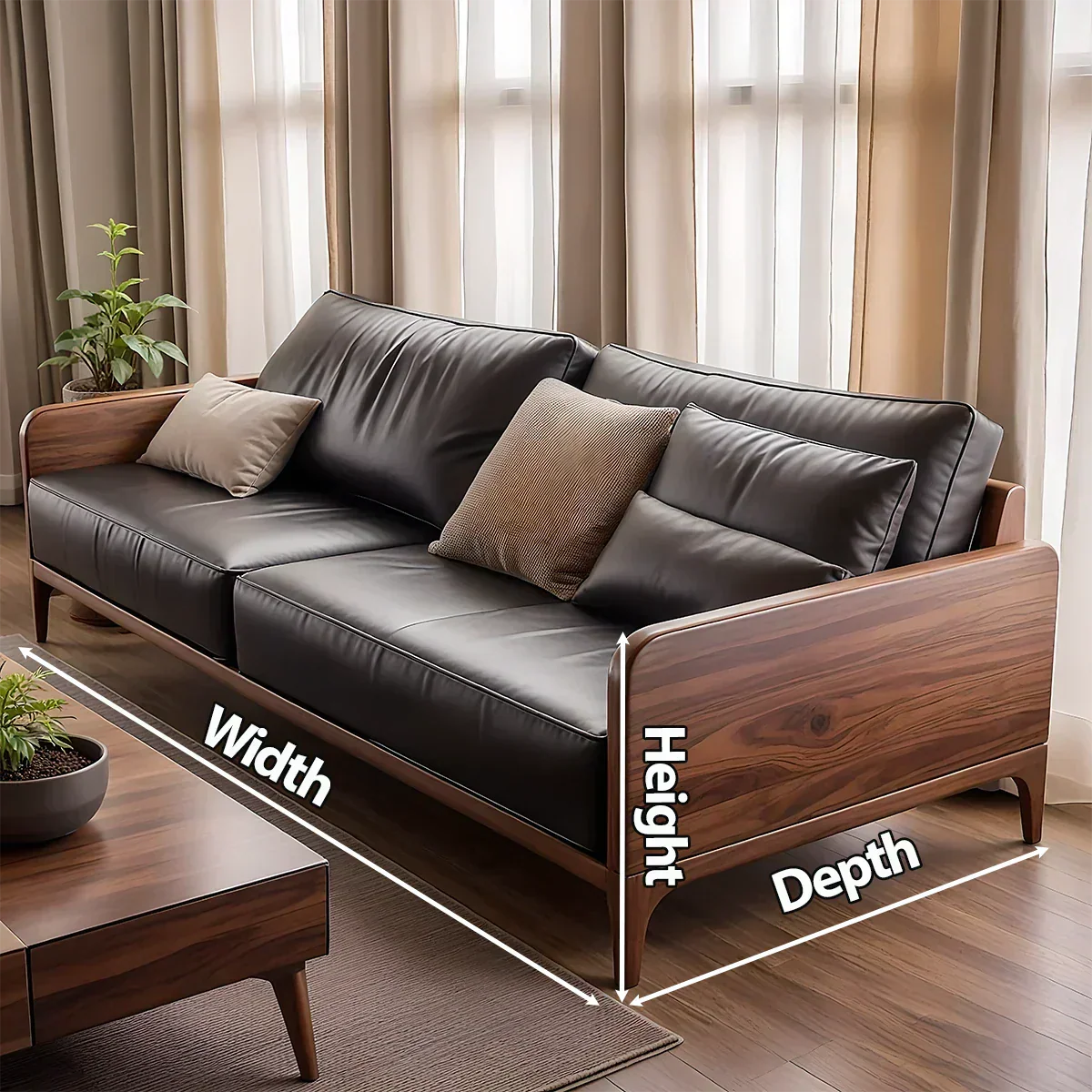 Handcrafted Solid Wood Leather Sofa – Premium Modern Design - Rustiracraft