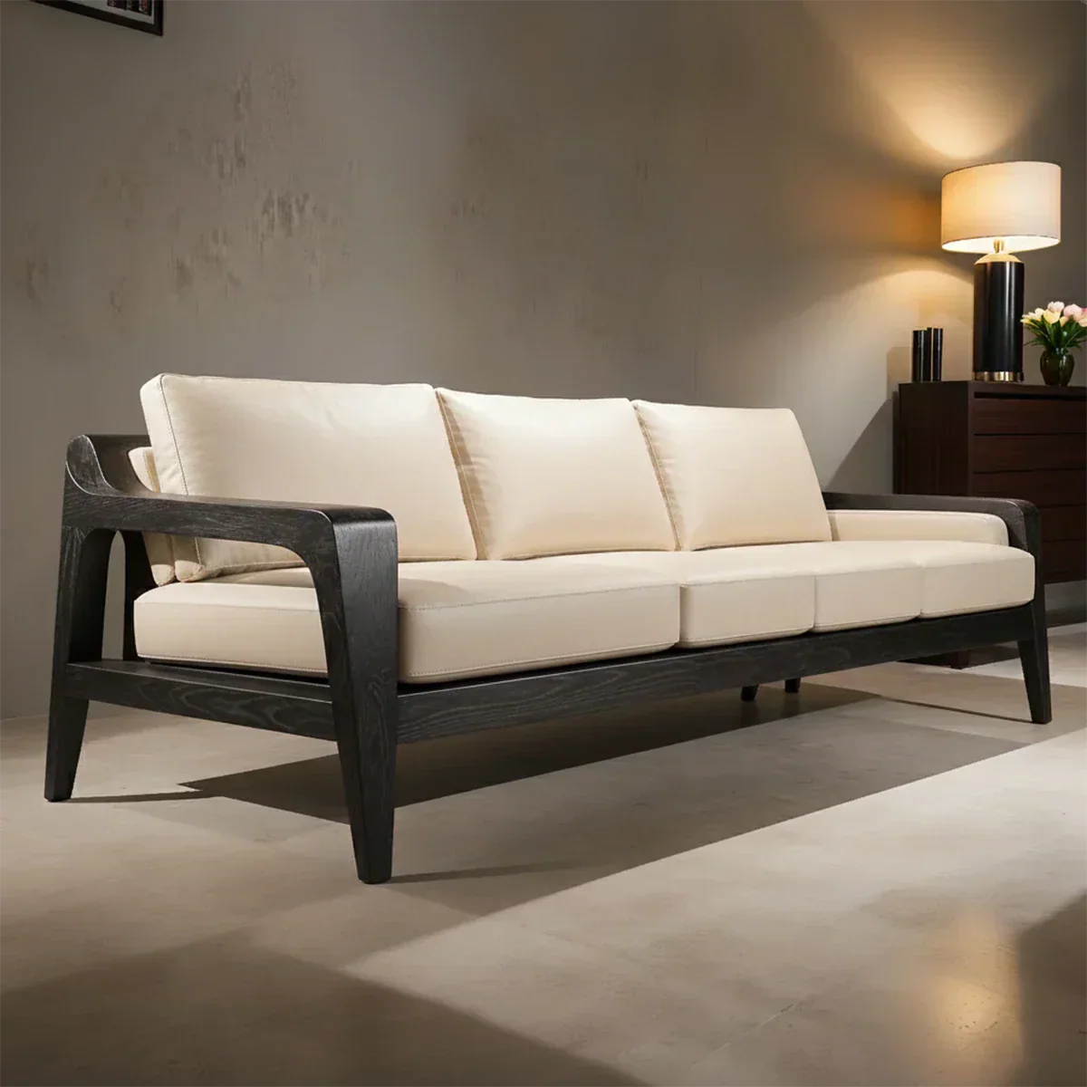 Handcrafted Solid Wood Leather Sofa – Premium Modern Elegance - Rustiracraft