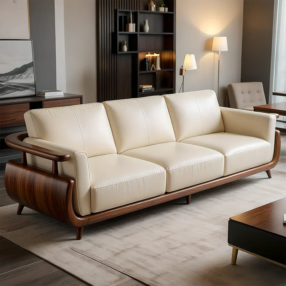 Handcrafted Solid Wood Leather Sofa – Rustic Modern Premium Design - Rustiracraft