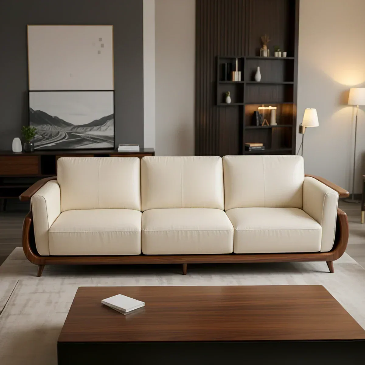 Handcrafted Solid Wood Leather Sofa – Rustic Modern Premium Design - Rustiracraft