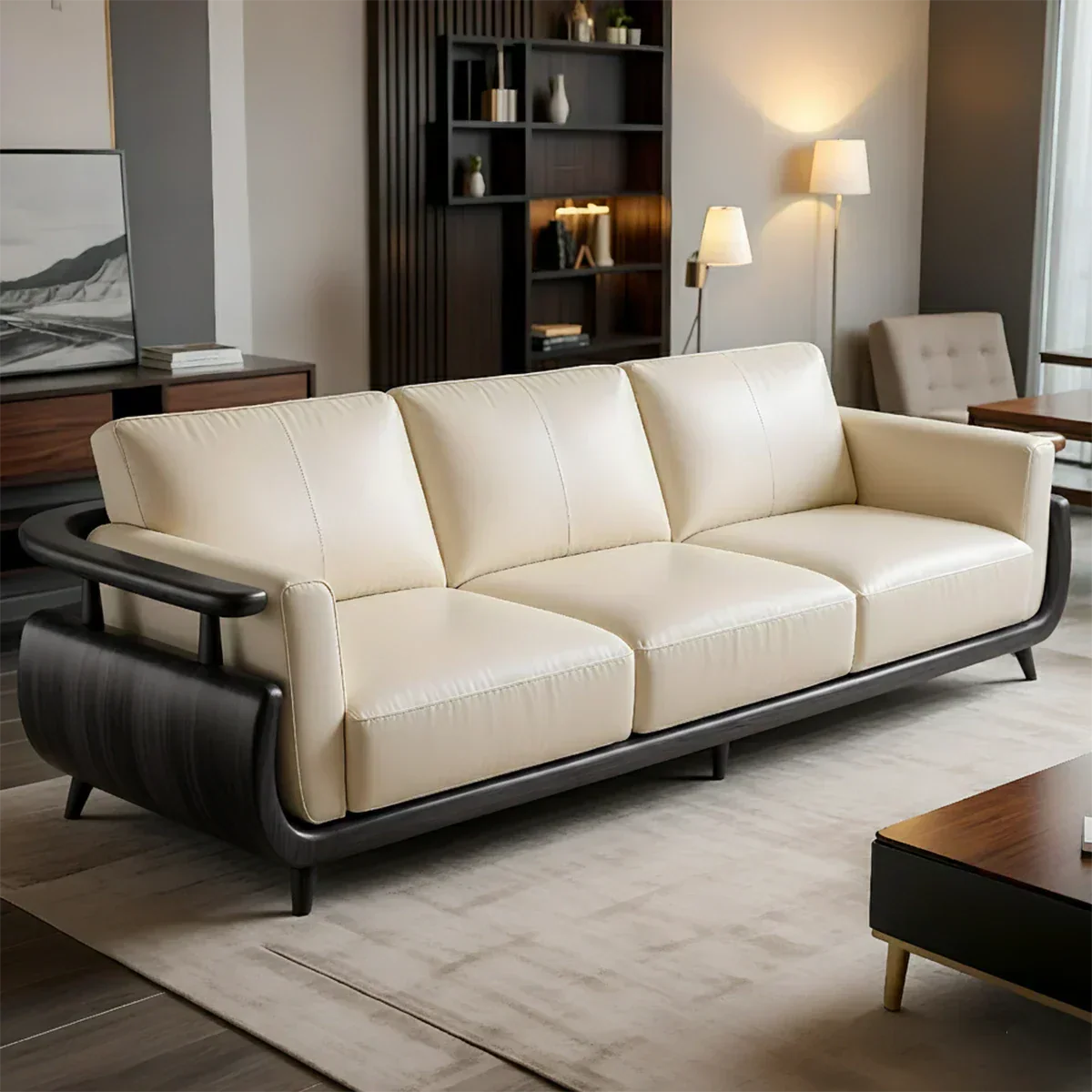 Handcrafted Solid Wood Leather Sofa – Rustic Modern Premium Design - Rustiracraft