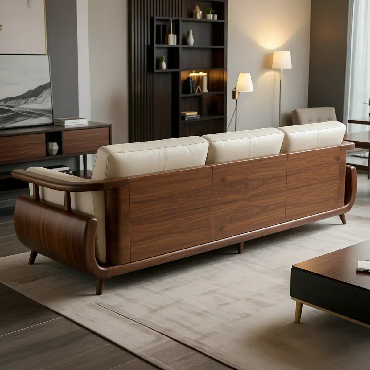Handcrafted Solid Wood Leather Sofa – Rustic Modern Premium Design - Rustiracraft