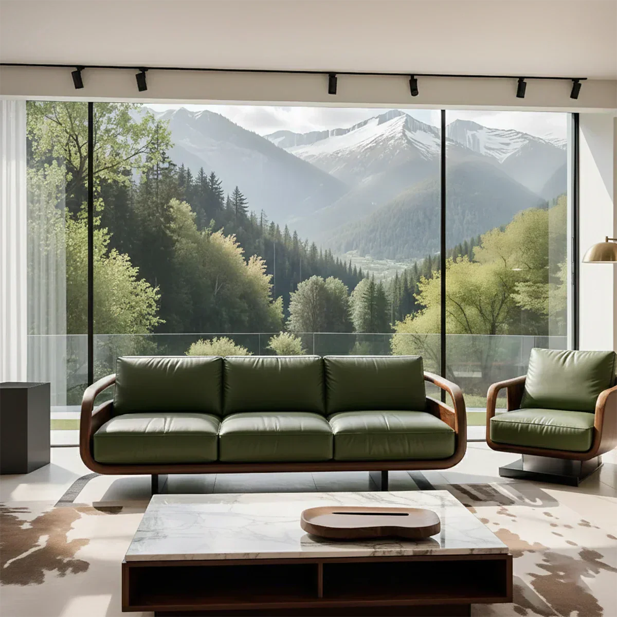 Handcrafted Solid Wood Leather Sofa – Rustic Natural Wood Finish - Rustiracraft