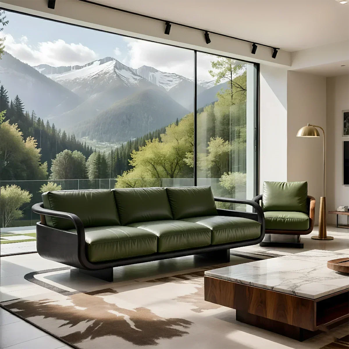 Handcrafted Solid Wood Leather Sofa – Rustic Natural Wood Finish - Rustiracraft