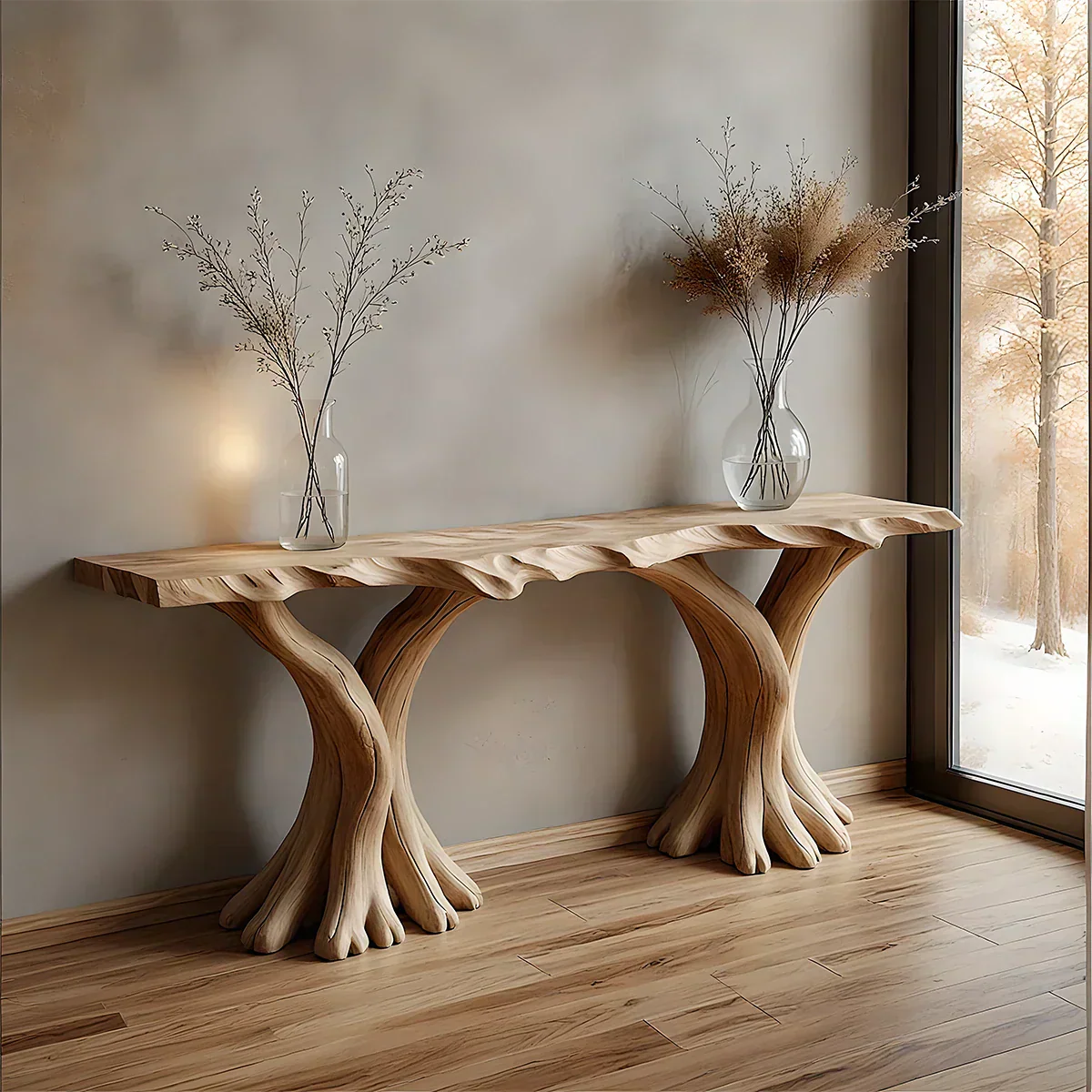 Handcrafted Solid Wood Triple-Root Sculptural Console Table - Rustiracraft