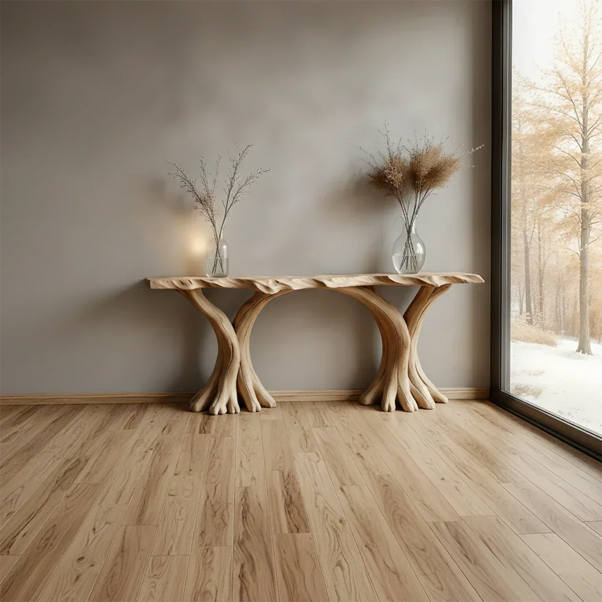 Handcrafted Solid Wood Triple-Root Sculptural Console Table - Rustiracraft