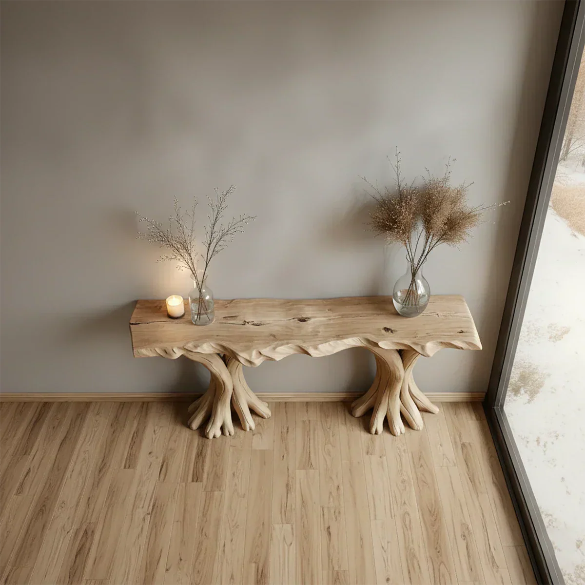 Handcrafted Solid Wood Triple-Root Sculptural Console Table - Rustiracraft