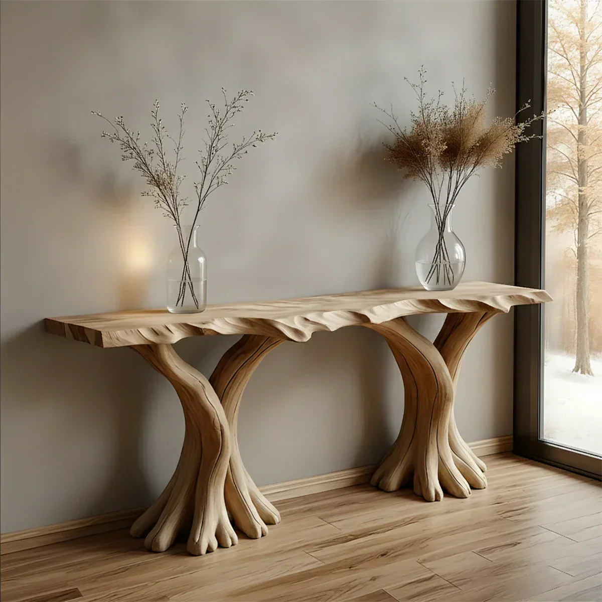Handcrafted Solid Wood Triple-Root Sculptural Console Table - Rustiracraft