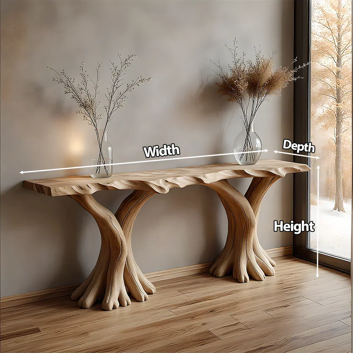 Handcrafted Solid Wood Triple-Root Sculptural Console Table - Rustiracraft