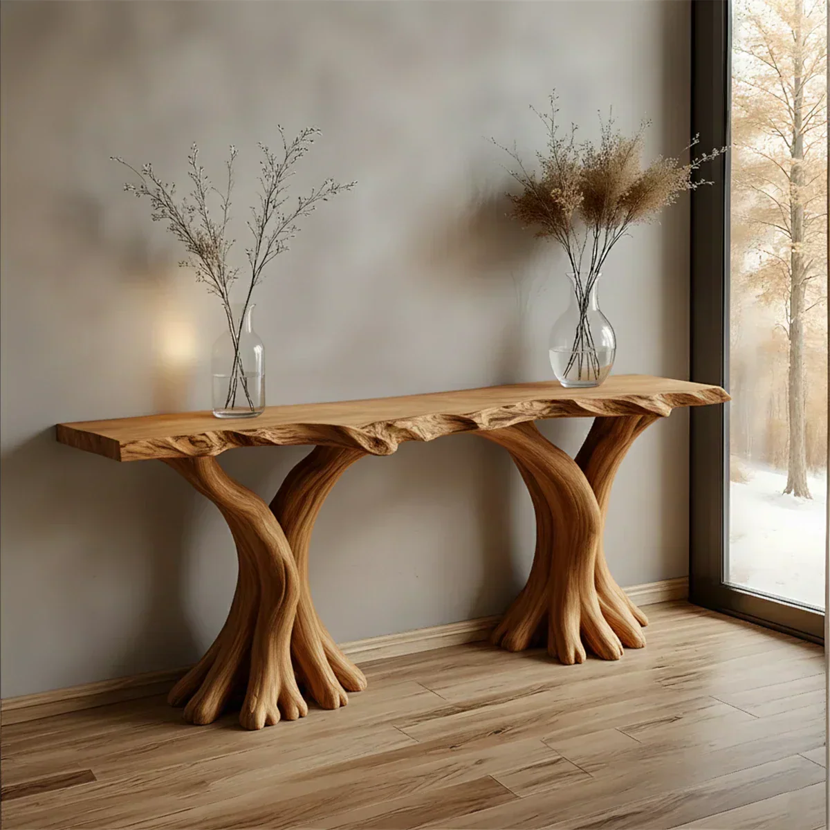 Handcrafted Solid Wood Triple-Root Sculptural Console Table - Rustiracraft