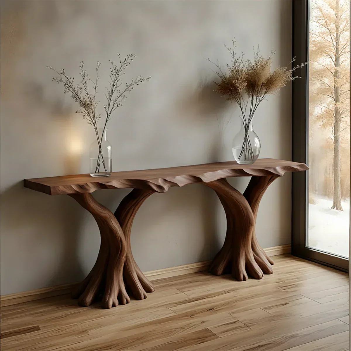 Handcrafted Solid Wood Triple-Root Sculptural Console Table - Rustiracraft