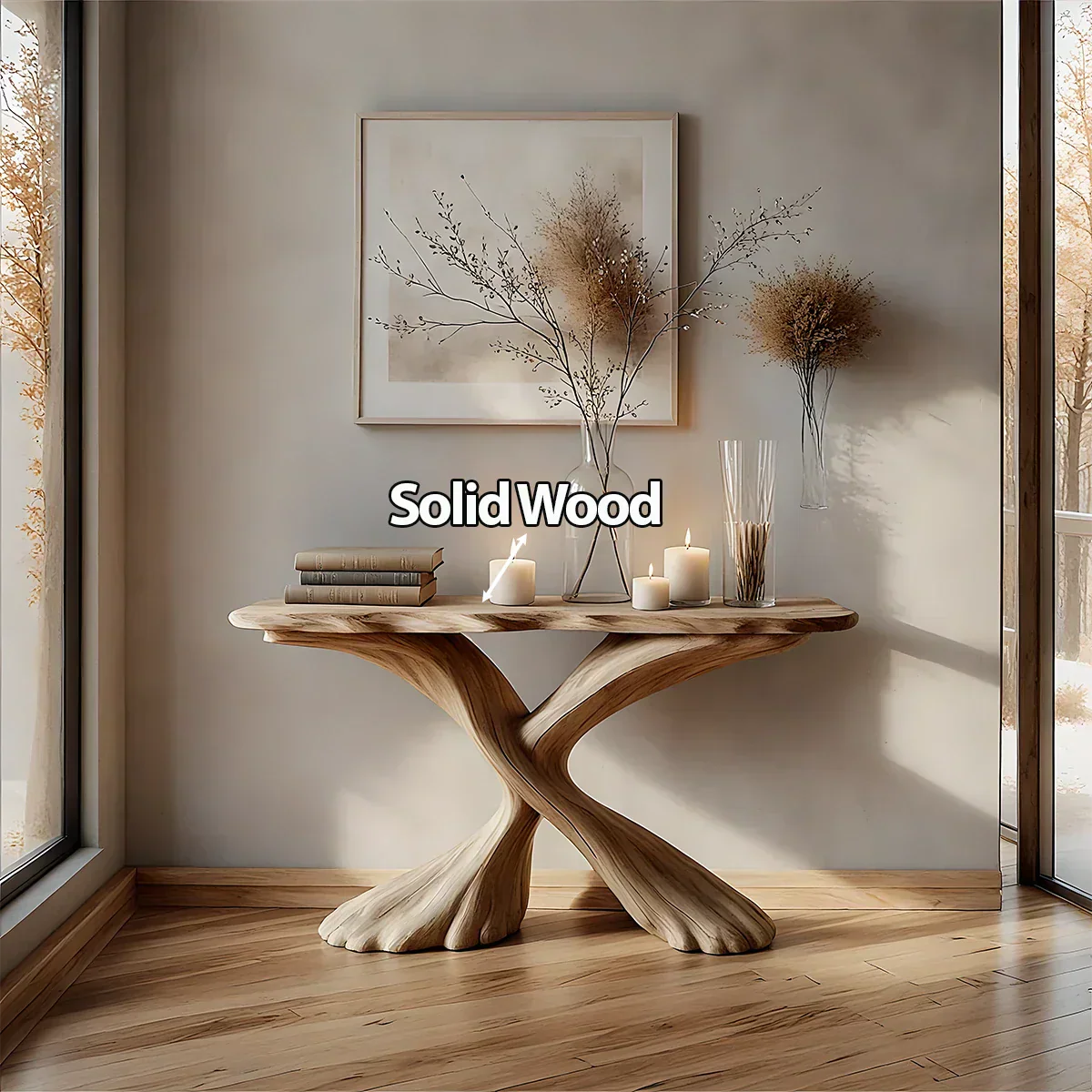 Handcrafted Solid Wood Twisted Sculptural Console – Japandi Art Form - Rustiracraft