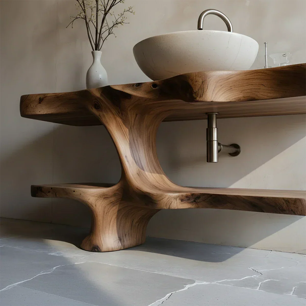 Handcrafted Solid Wood Vanity with Organic Branch Form - Rustiracraft