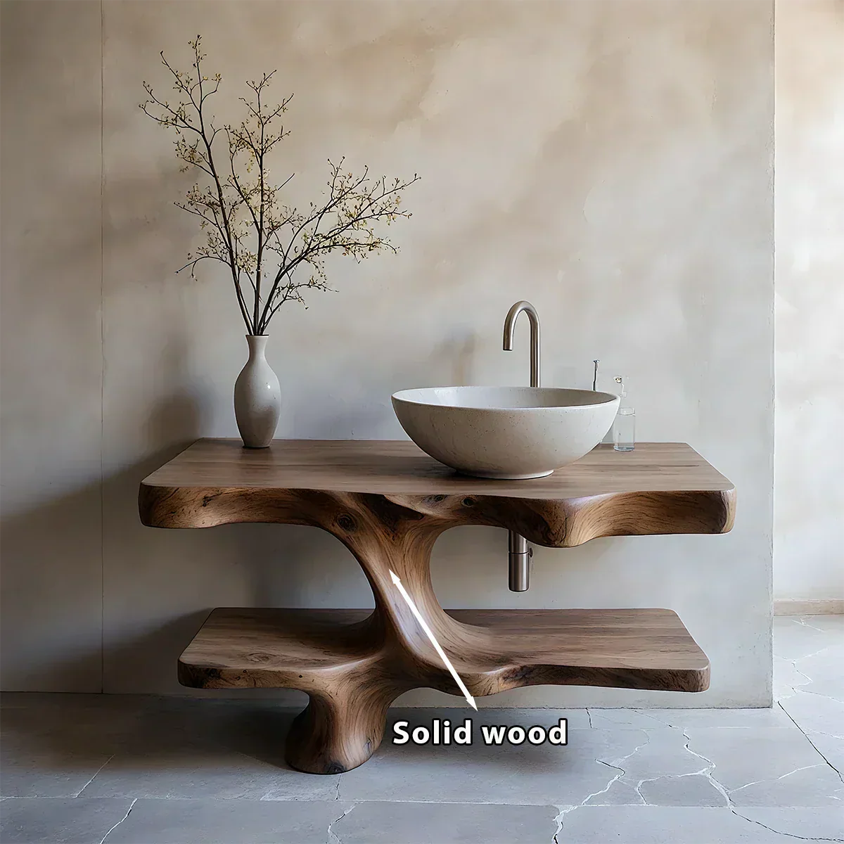 Handcrafted Solid Wood Vanity with Organic Branch Form - Rustiracraft