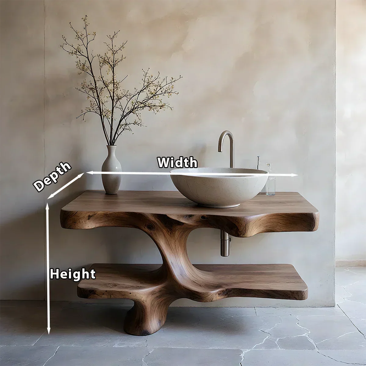 Handcrafted Solid Wood Vanity with Organic Branch Form - Rustiracraft