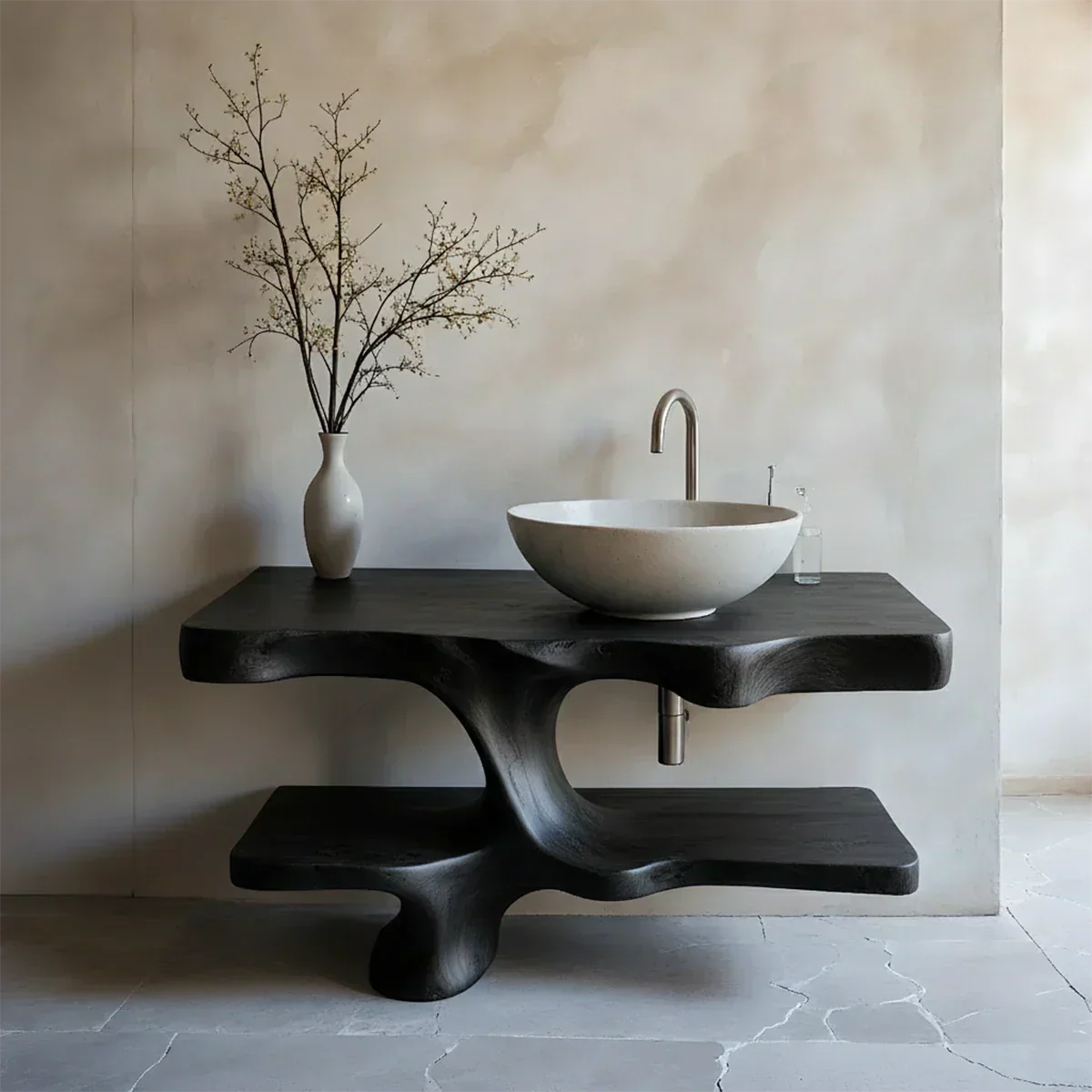 Handcrafted Solid Wood Vanity with Organic Branch Form - Rustiracraft