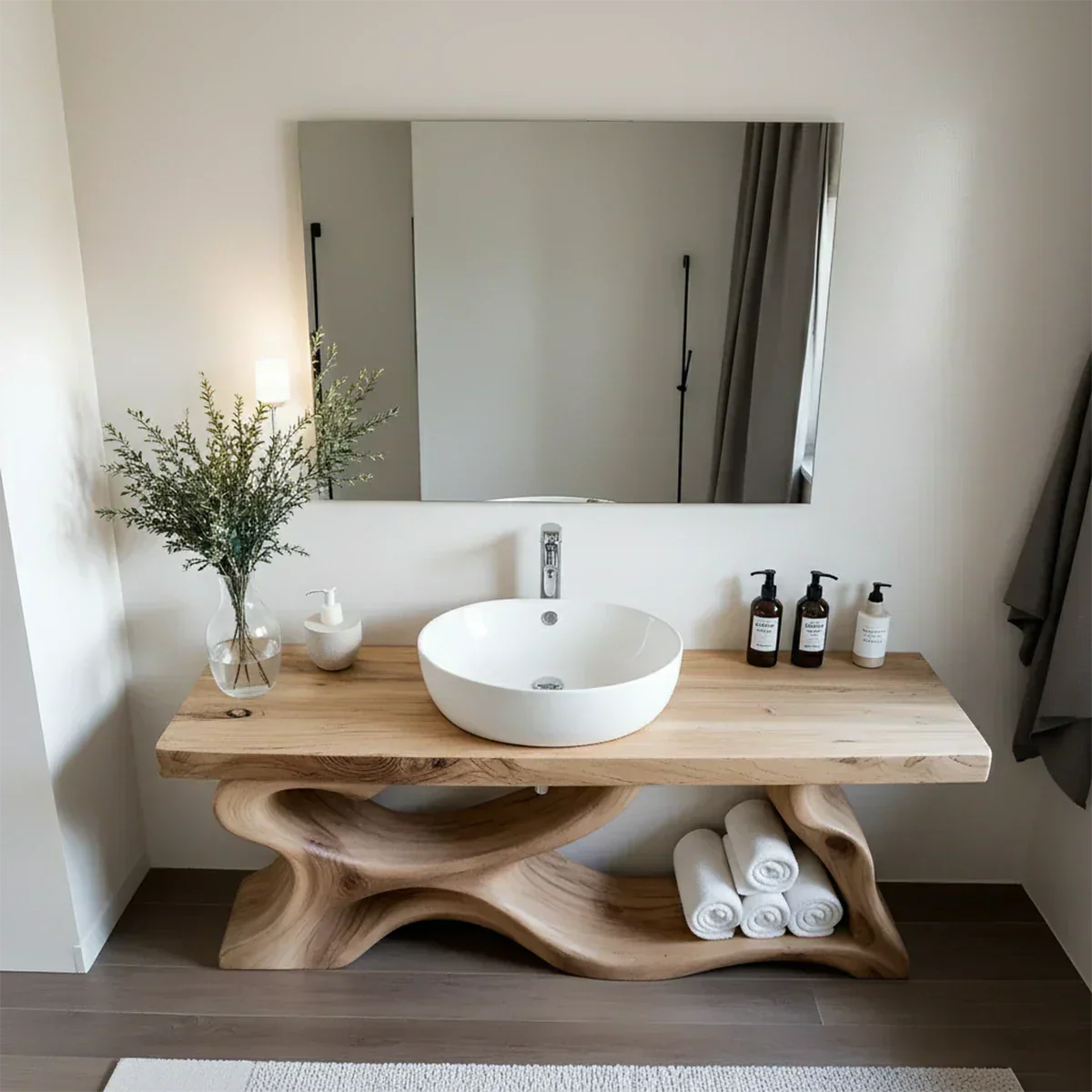 Handcrafted Solid Wood Vanity with Organic Curved Base - Rustiracraft