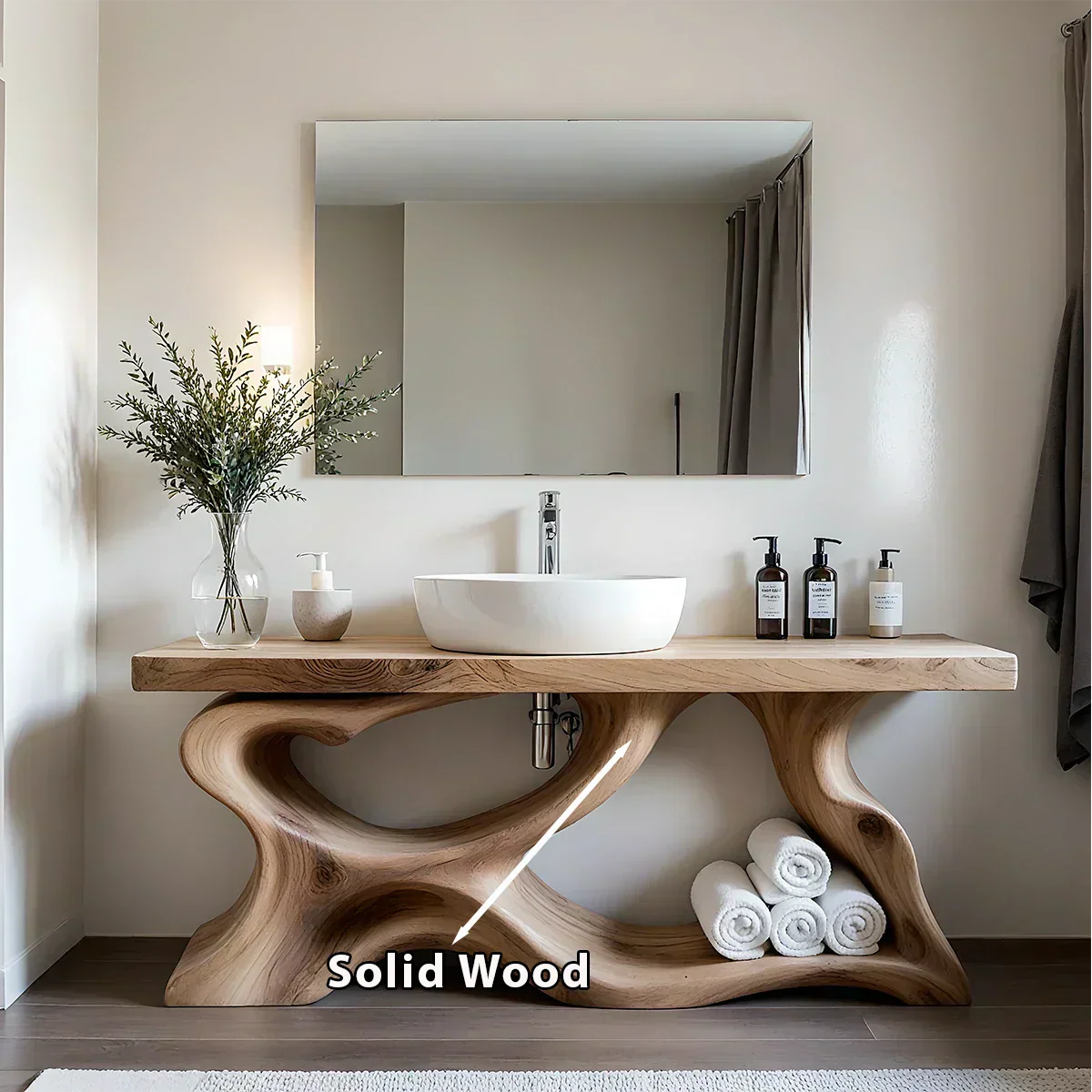 Handcrafted Solid Wood Vanity with Organic Curved Base - Rustiracraft