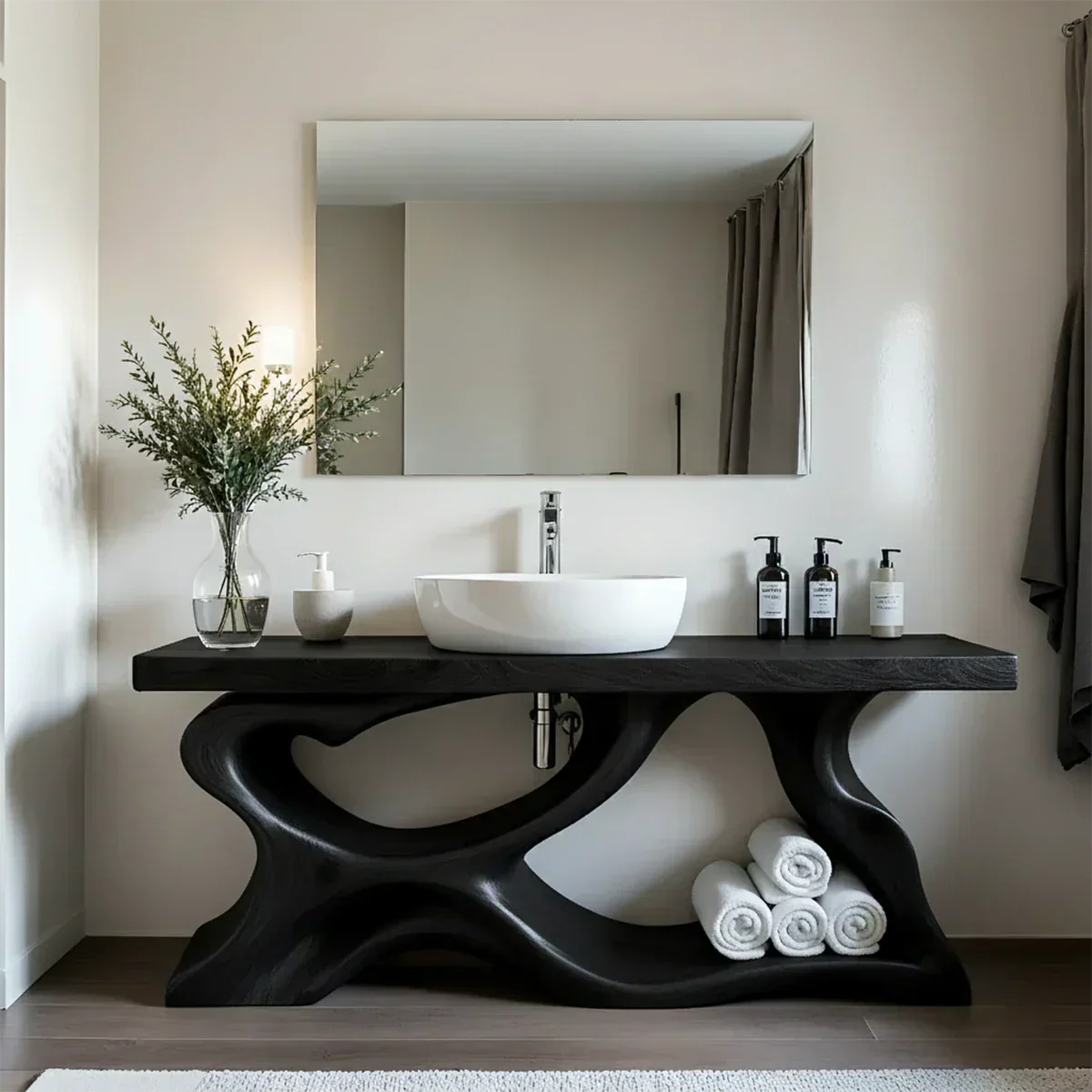 Handcrafted Solid Wood Vanity with Organic Curved Base - Rustiracraft