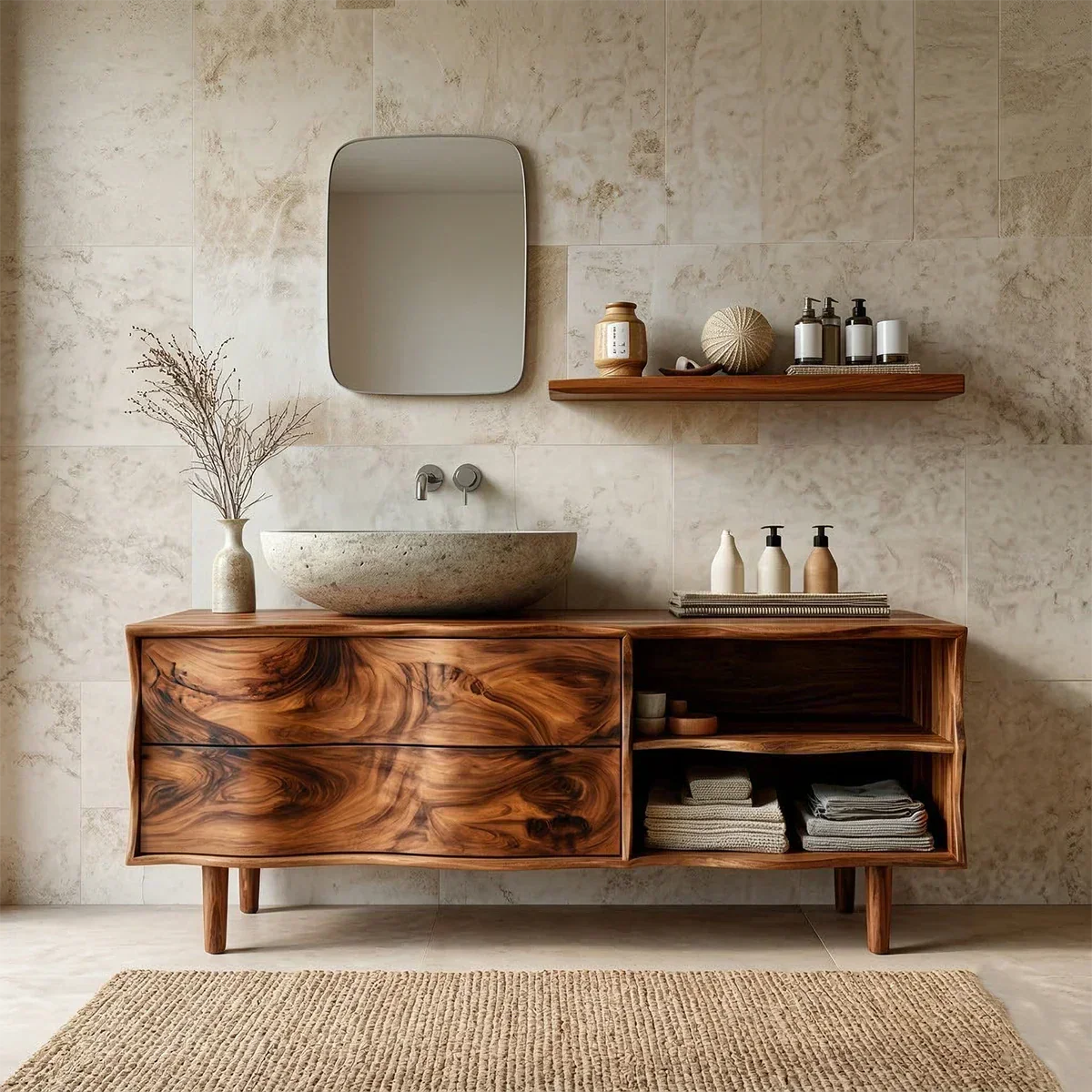 Handcrafted Traditional Bathroom Vanity Cabinet in Natural Solid Wood - Rustiracraft
