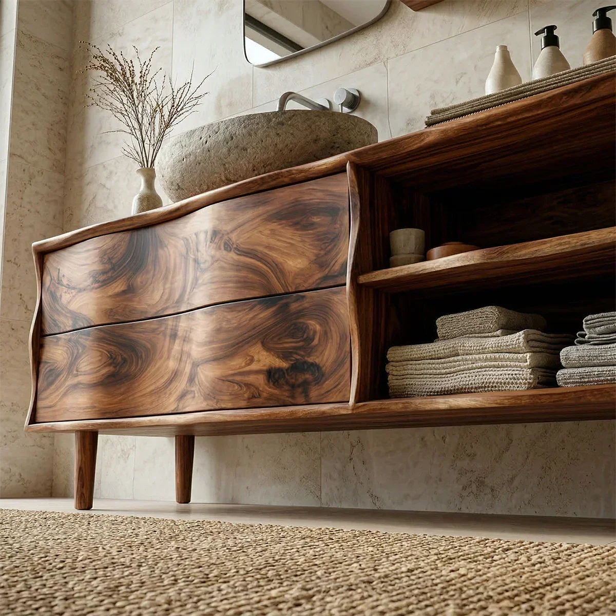 Handcrafted Traditional Bathroom Vanity Cabinet in Natural Solid Wood - Rustiracraft