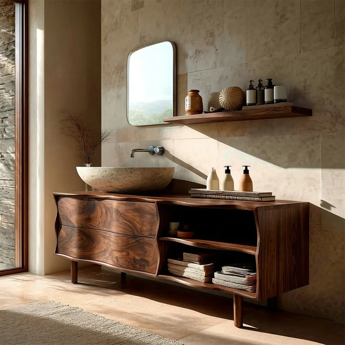 Handcrafted Traditional Bathroom Vanity Cabinet in Natural Solid Wood - Rustiracraft