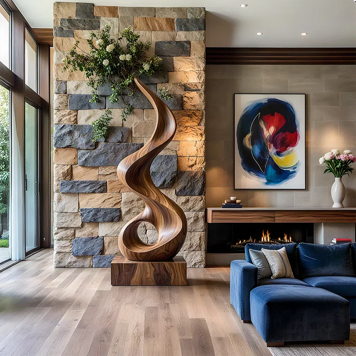 Handmade Solid Wood Abstract Sculpture – Tall Twisted Form - Rustiracraft