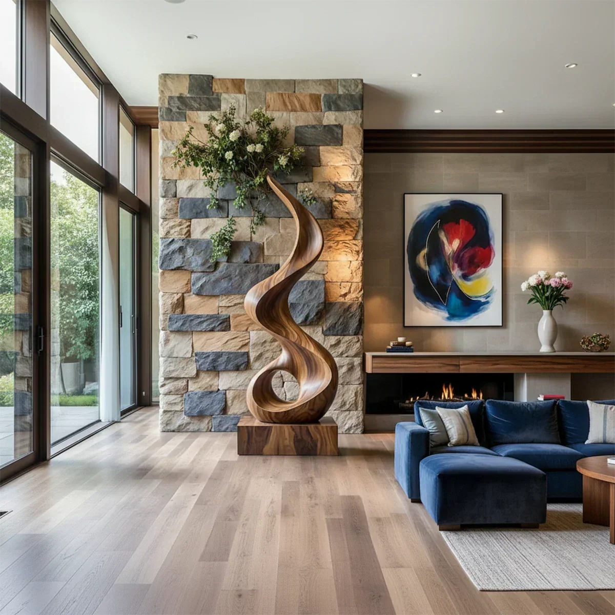 Handmade Solid Wood Abstract Sculpture – Tall Twisted Form - Rustiracraft
