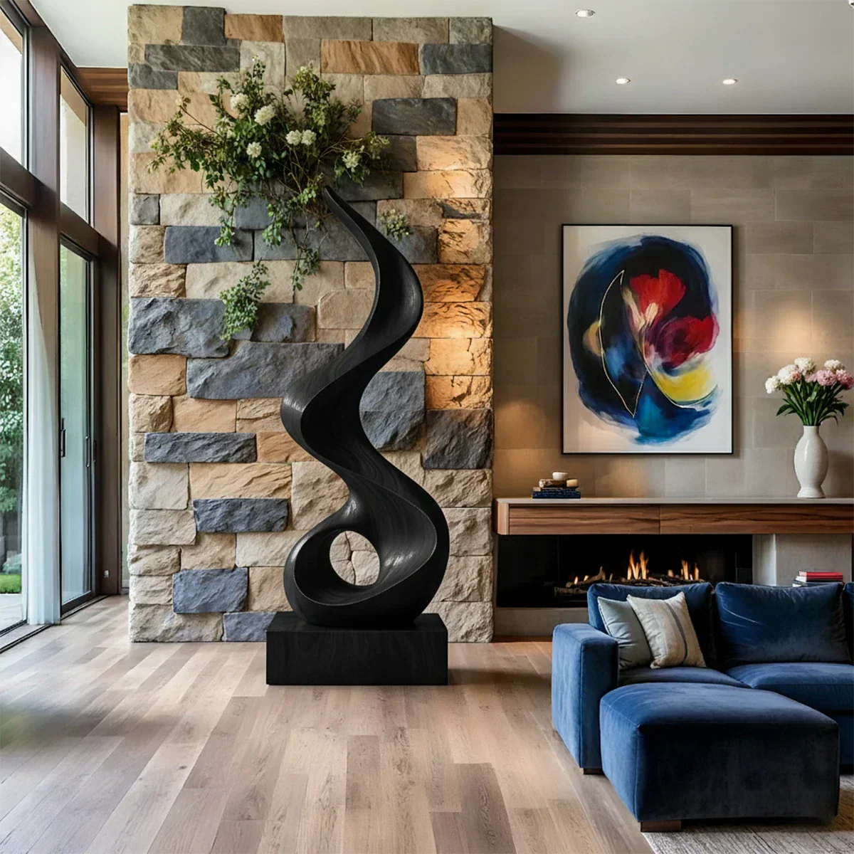Handmade Solid Wood Abstract Sculpture – Tall Twisted Form - Rustiracraft