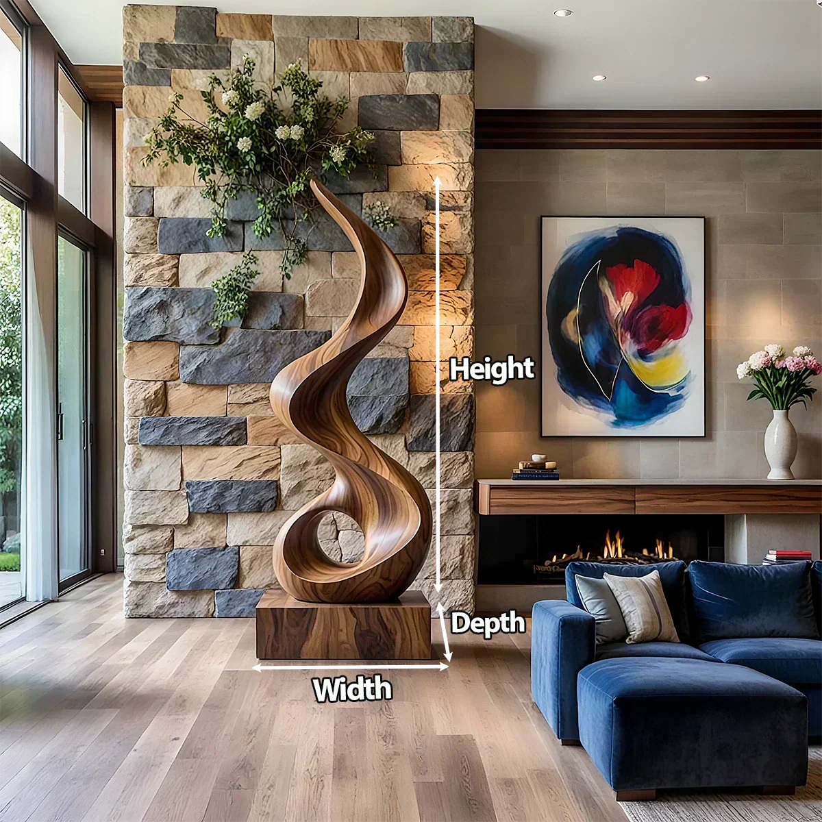 Handmade Solid Wood Abstract Sculpture – Tall Twisted Form - Rustiracraft