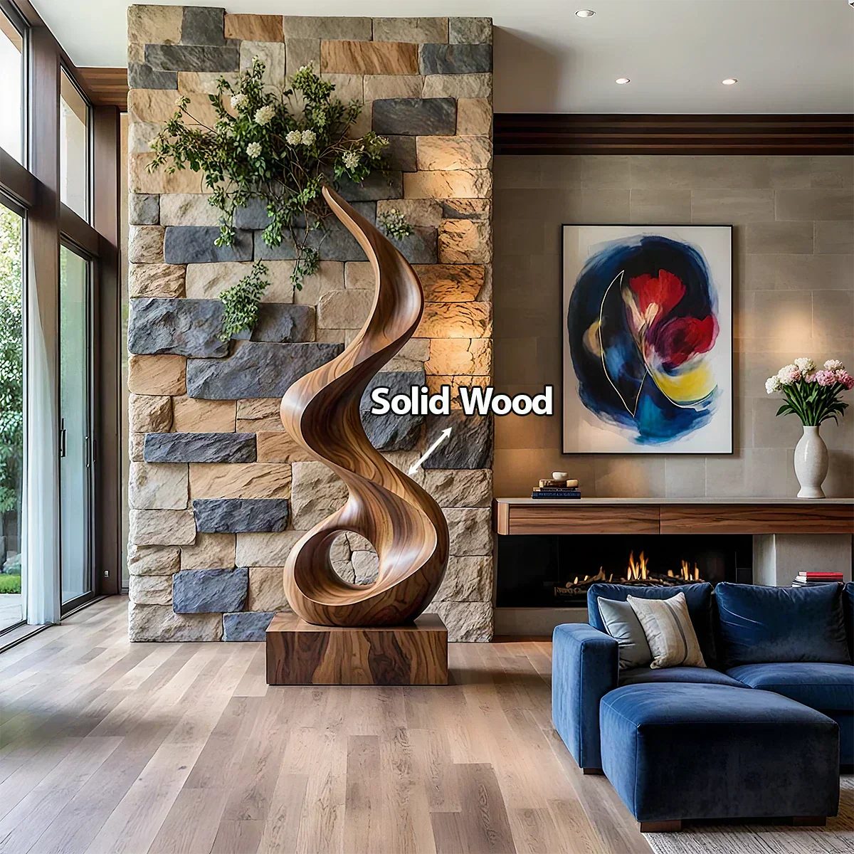 Handmade Solid Wood Abstract Sculpture – Tall Twisted Form - Rustiracraft