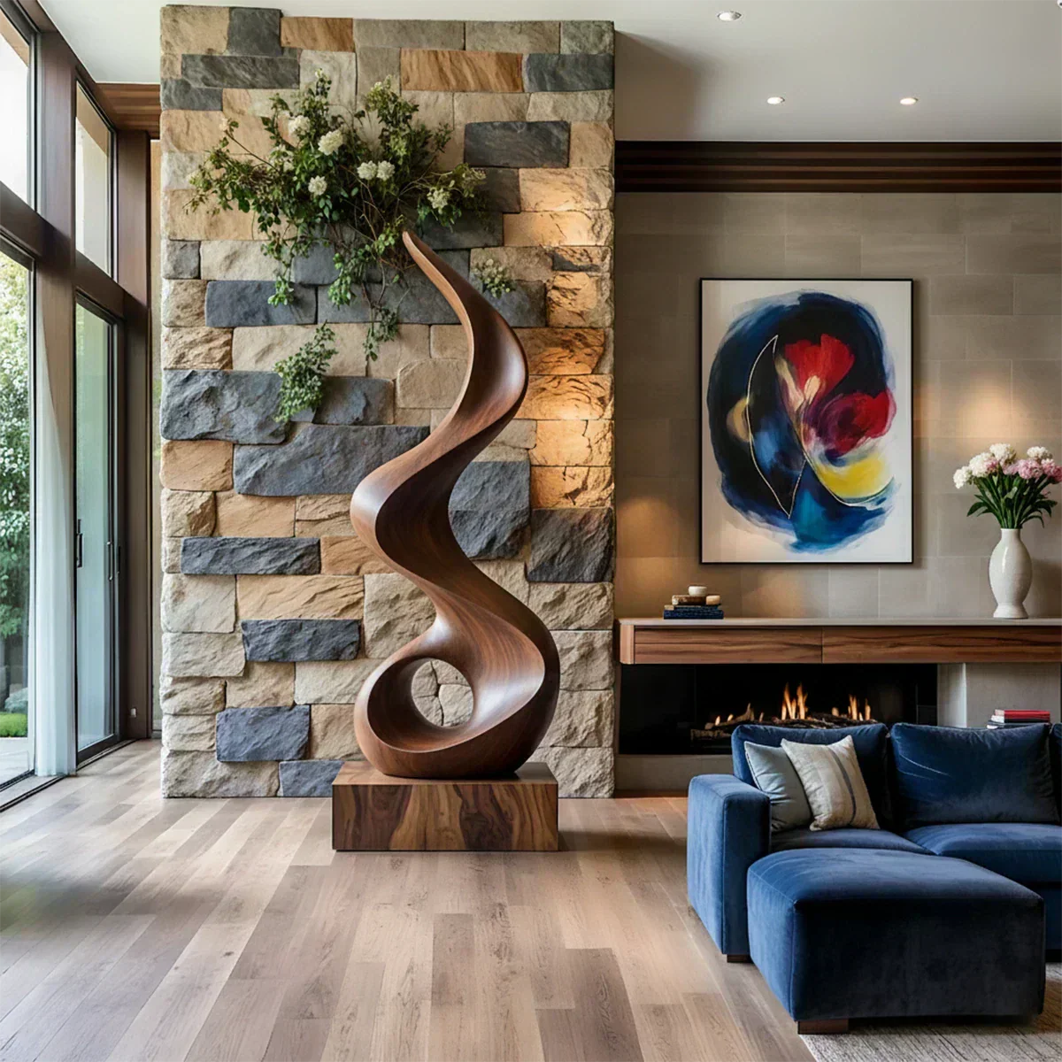 Handmade Solid Wood Abstract Sculpture – Tall Twisted Form - Rustiracraft