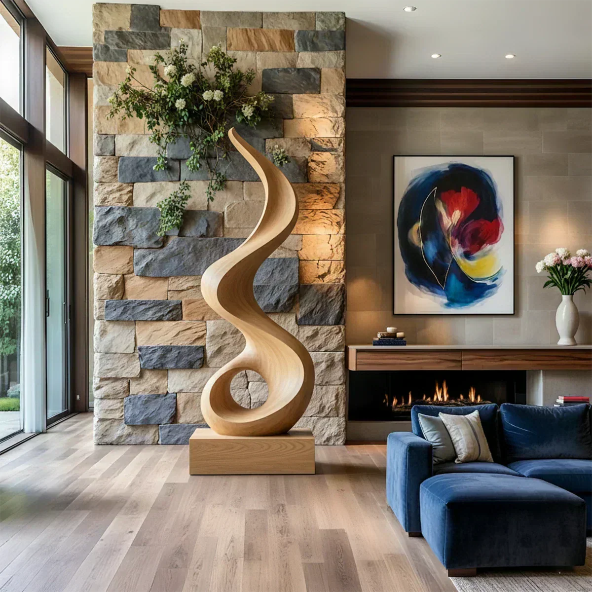 Handmade Solid Wood Abstract Sculpture – Tall Twisted Form - Rustiracraft
