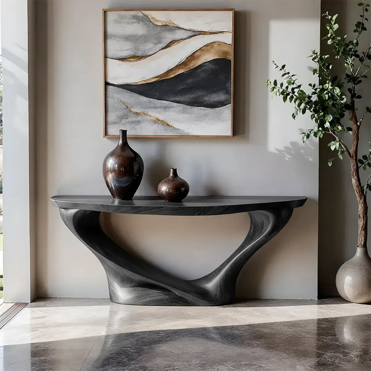 Harmony Arc Walnut Console Table – Handcrafted Elegance - Rustiracraft